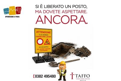 Taffo Funeral Services Pavia ironizza sul cantiere di viale Gorizia: la campagna che fa sorridere la città