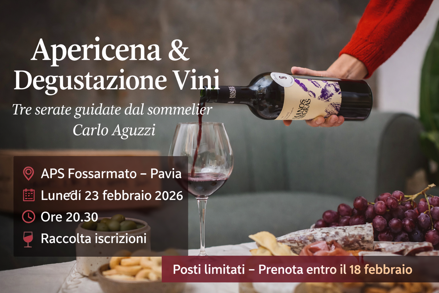 Apericena & Degustazione Vini: Tre serate guidate dal sommelier Carlo Aguzzi