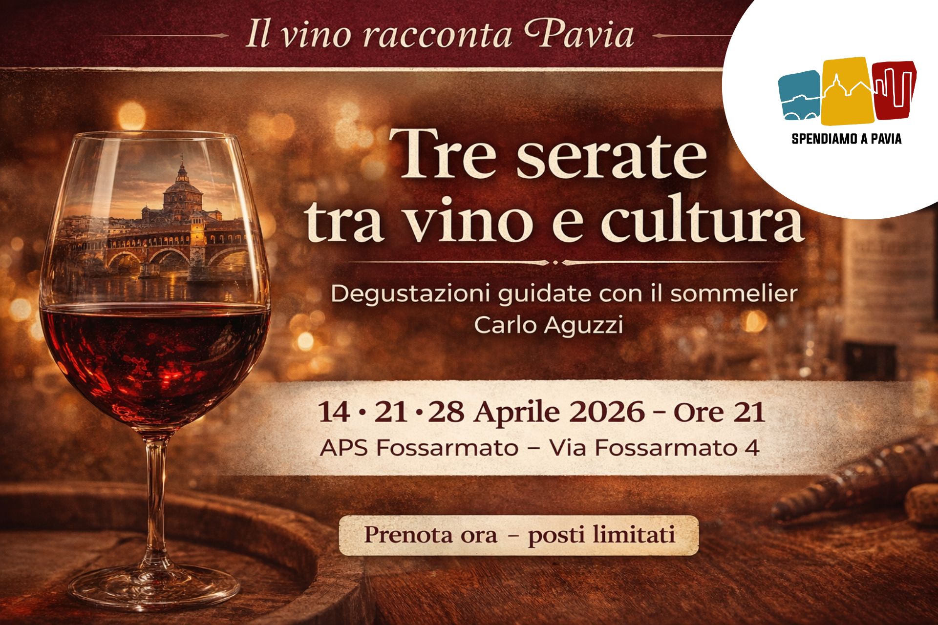 Pavia, tre serate tra vino e cultura all’APS Fossarmato