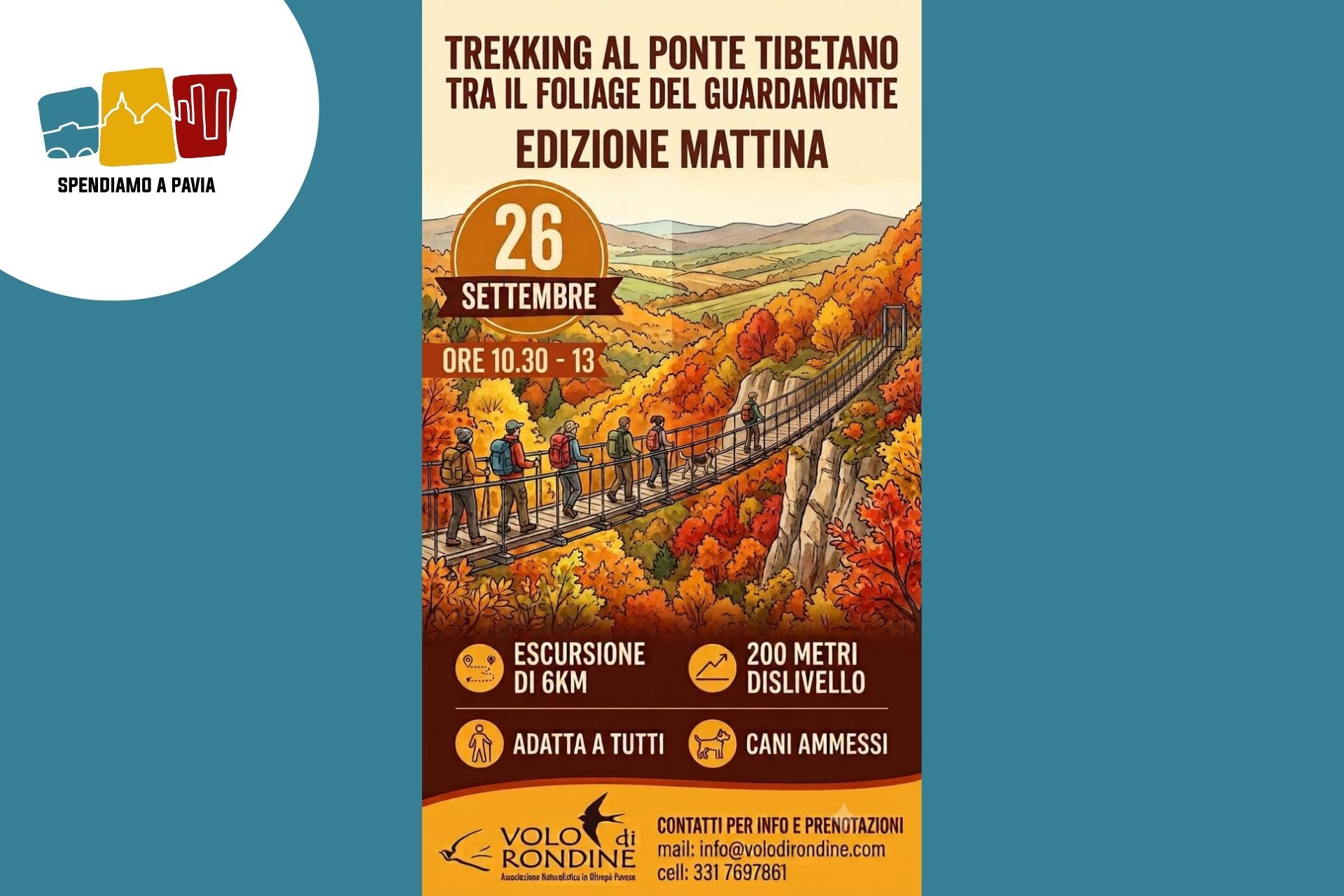 Ponte Tibetano dell’Oltrepò Pavese: sabato 26 settembre escursione tra i boschi del Guardamonte