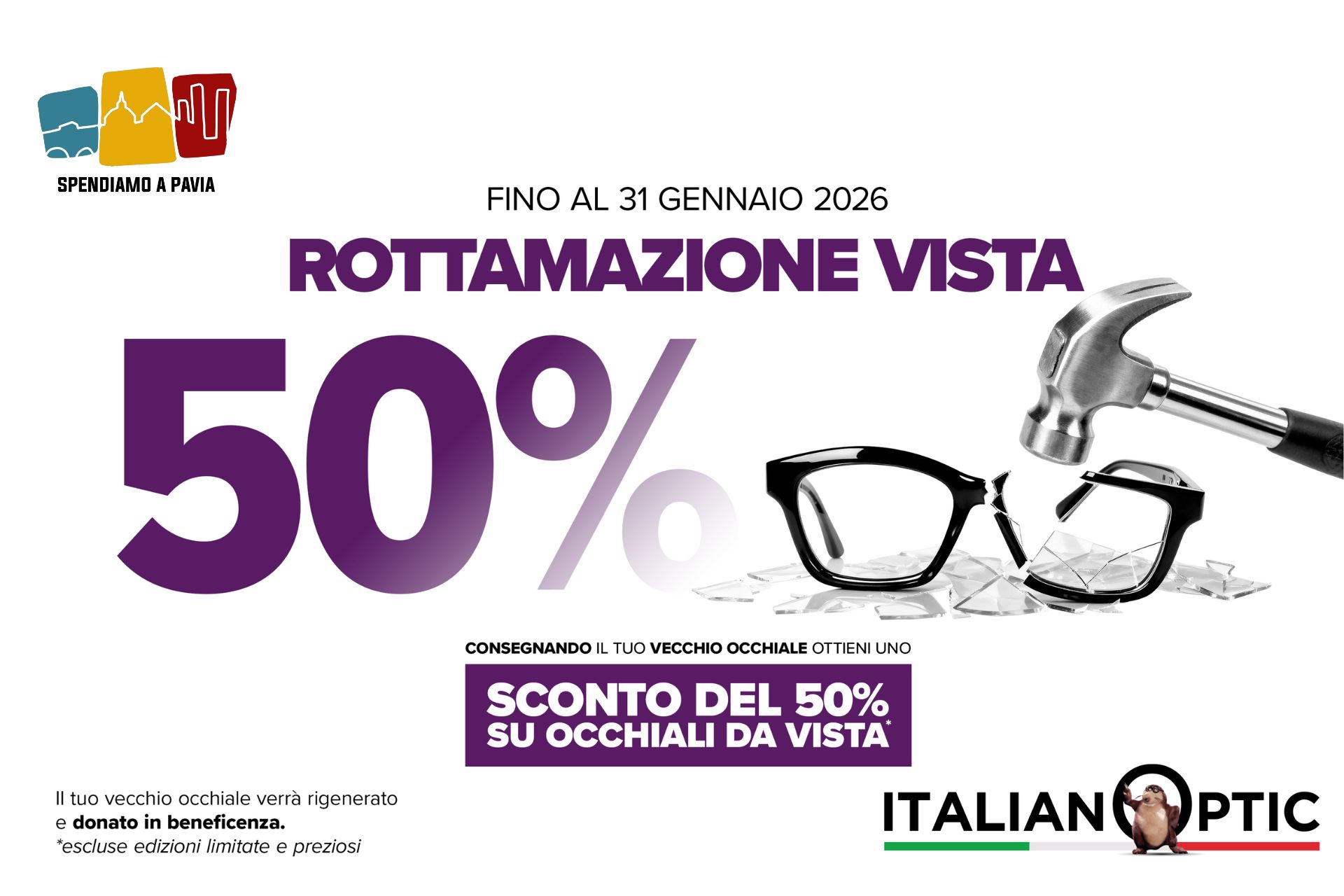 Rottamazione occhiali a Pavia e Voghera: sconto del 50% da Italian Optic