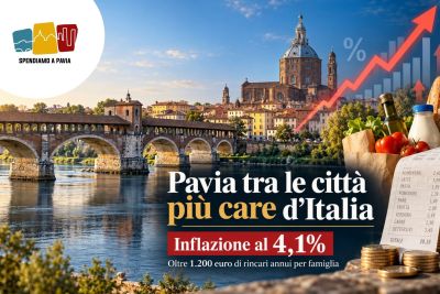 Pavia tra le città più care d’Italia: inflazione al 4,1%, oltre 1.200 euro di rincari per famiglia