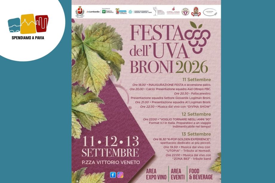 Festa dell’Uva di Broni 2026: tre giorni di vino, musica ed eventi in Piazza Vittorio Veneto