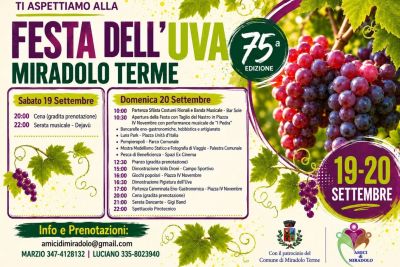 Festa dell’Uva a Miradolo Terme: il 19 e 20 settembre torna la tradizione